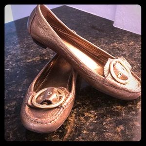 Coach gold leather loafer flats